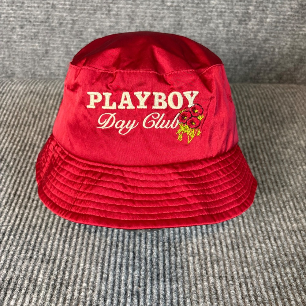 Playboy Day Club Red Satin Bucket Hat Embroidered Floral OSFM Y2K Festival